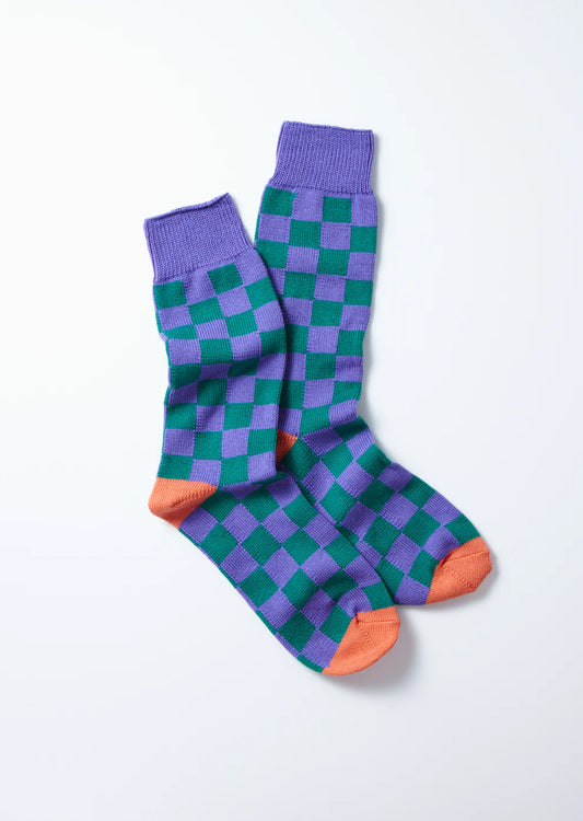 Checkerboard Crew Socks - Purple