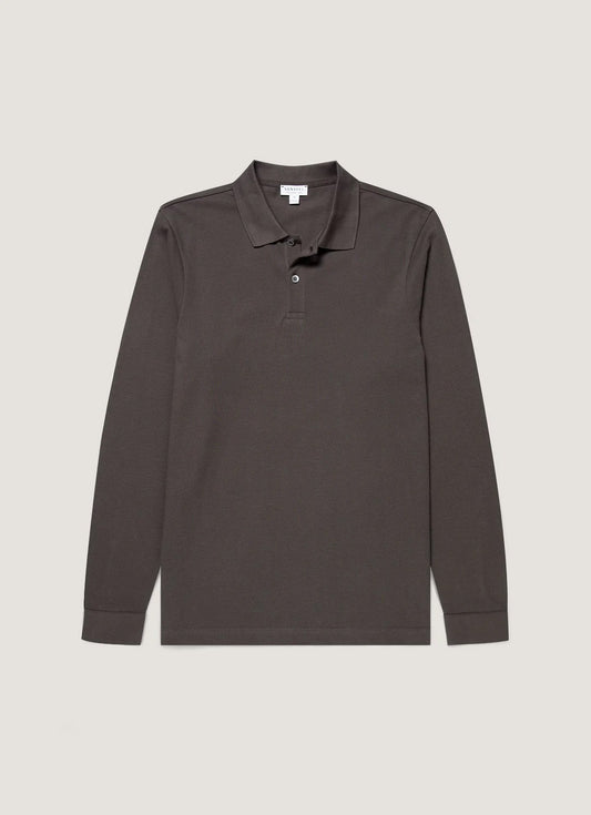Long Sleeve Pique Polo - Anthracite