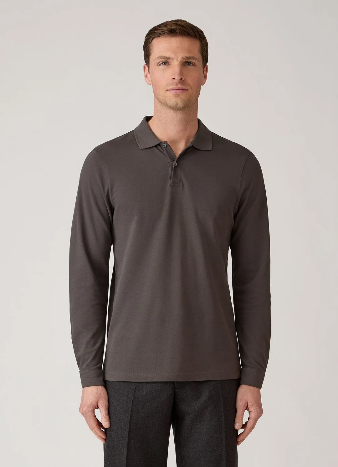 Long Sleeve Pique Polo - Anthracite