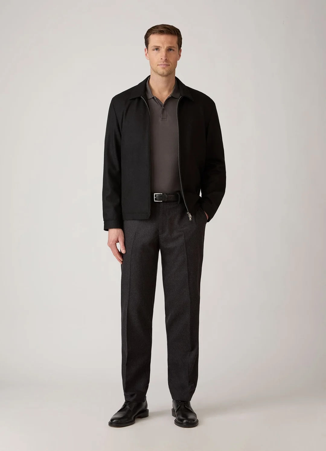 Long Sleeve Pique Polo - Anthracite