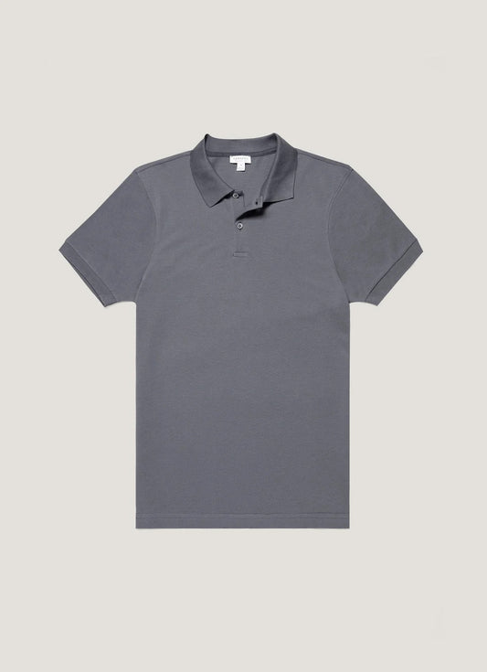 Short Sleeve Pique Polo - Slate Blue