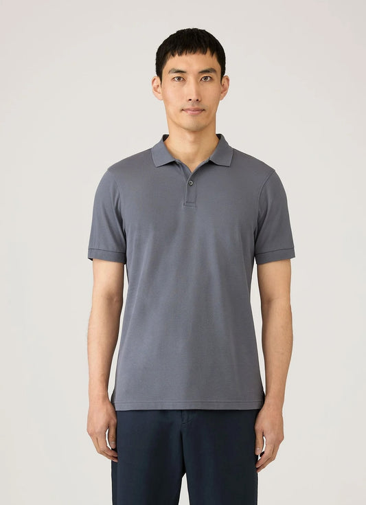 Short Sleeve Pique Polo - Slate Blue