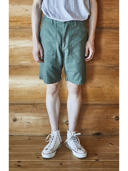 Front view Orslow US Army Fatigue Shorts - Army Green on body