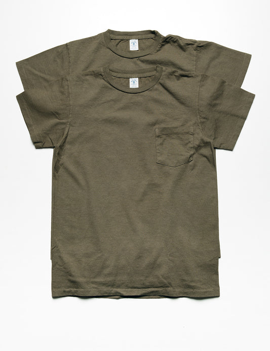 Full length shot of Velva Sheen 2-Pack Short Sleeve Pocket Tee in Olive