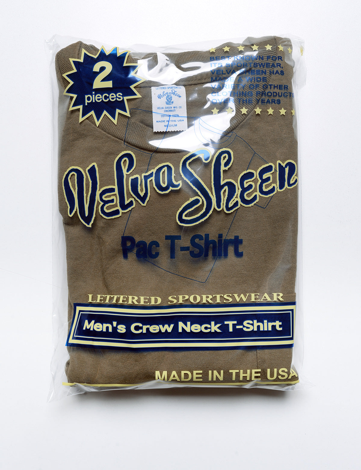 Velva Sheen 2-Pack Short Sleeve Pocket Tee in Olive in clear plastic packaging