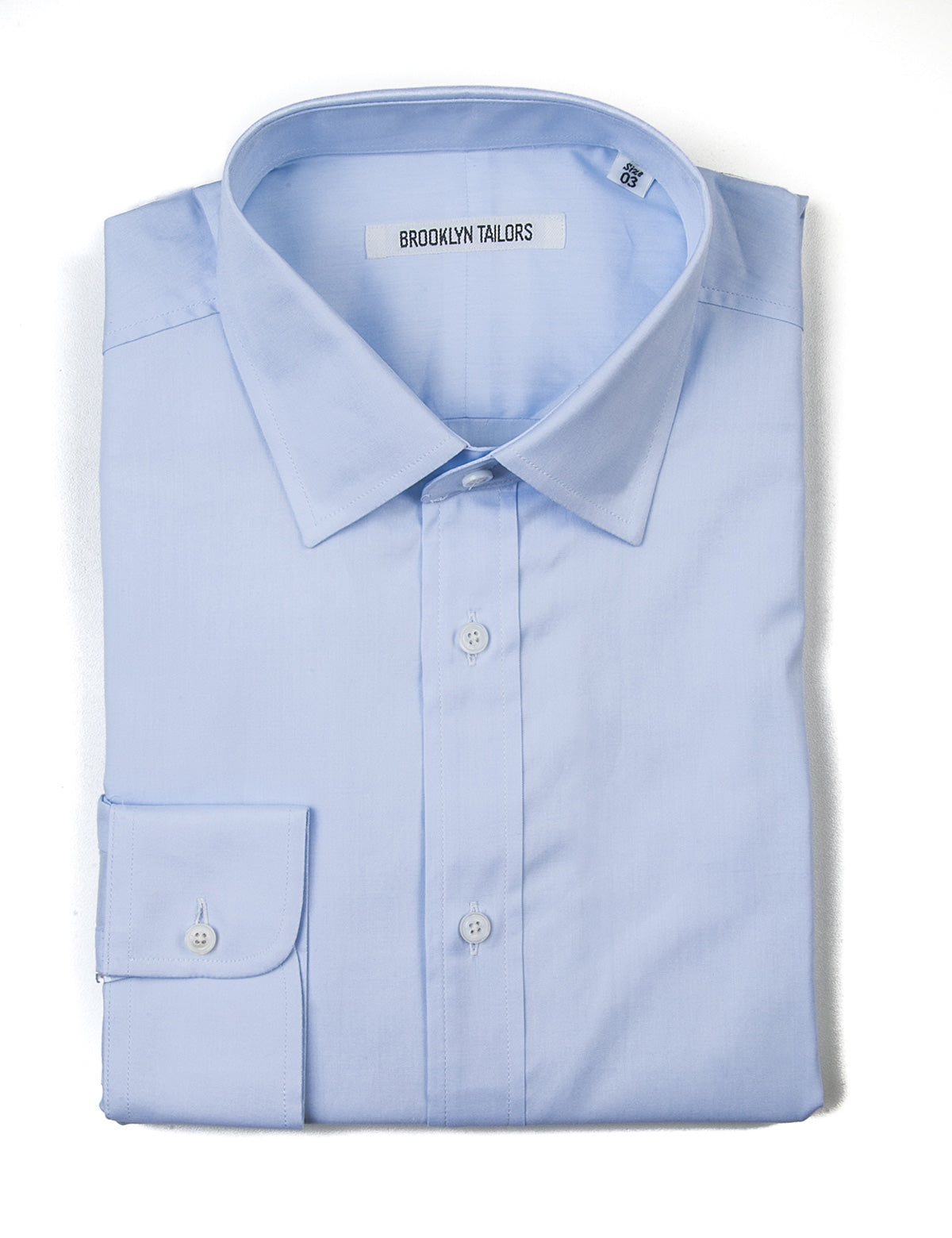 Brooklyn tailors BKT20 Slim Dress Shirt in Pinpoint Oxford - Light Blue folded flat shot