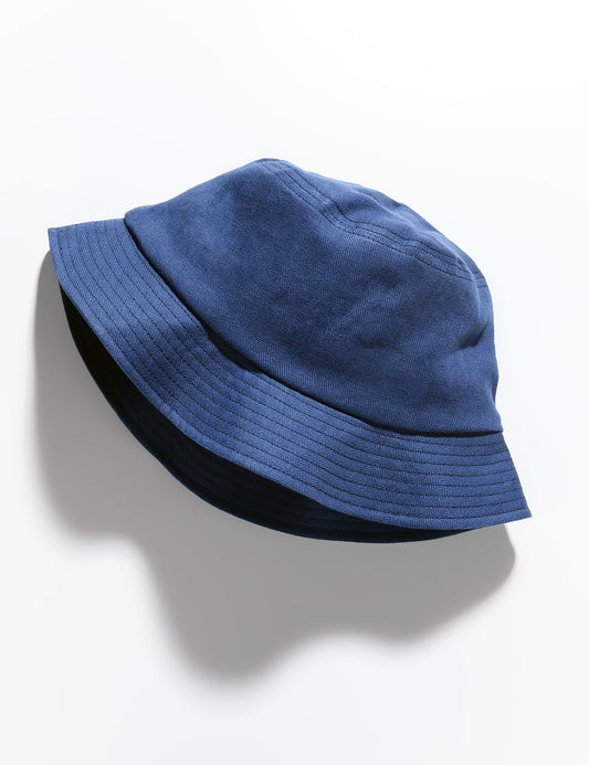 Flat shot of Cableami French Linen Bucket Hat - Indigo