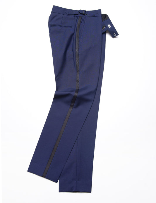 BKT50 Tuxedo Trouser in Wool / Mohair - Ink Blue with Grosgrain Stripe