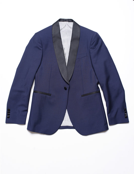 BKT50 Shawl Collar Tuxedo Jacket in Wool / Mohair - Ink Blue with Grosgrain Lapel