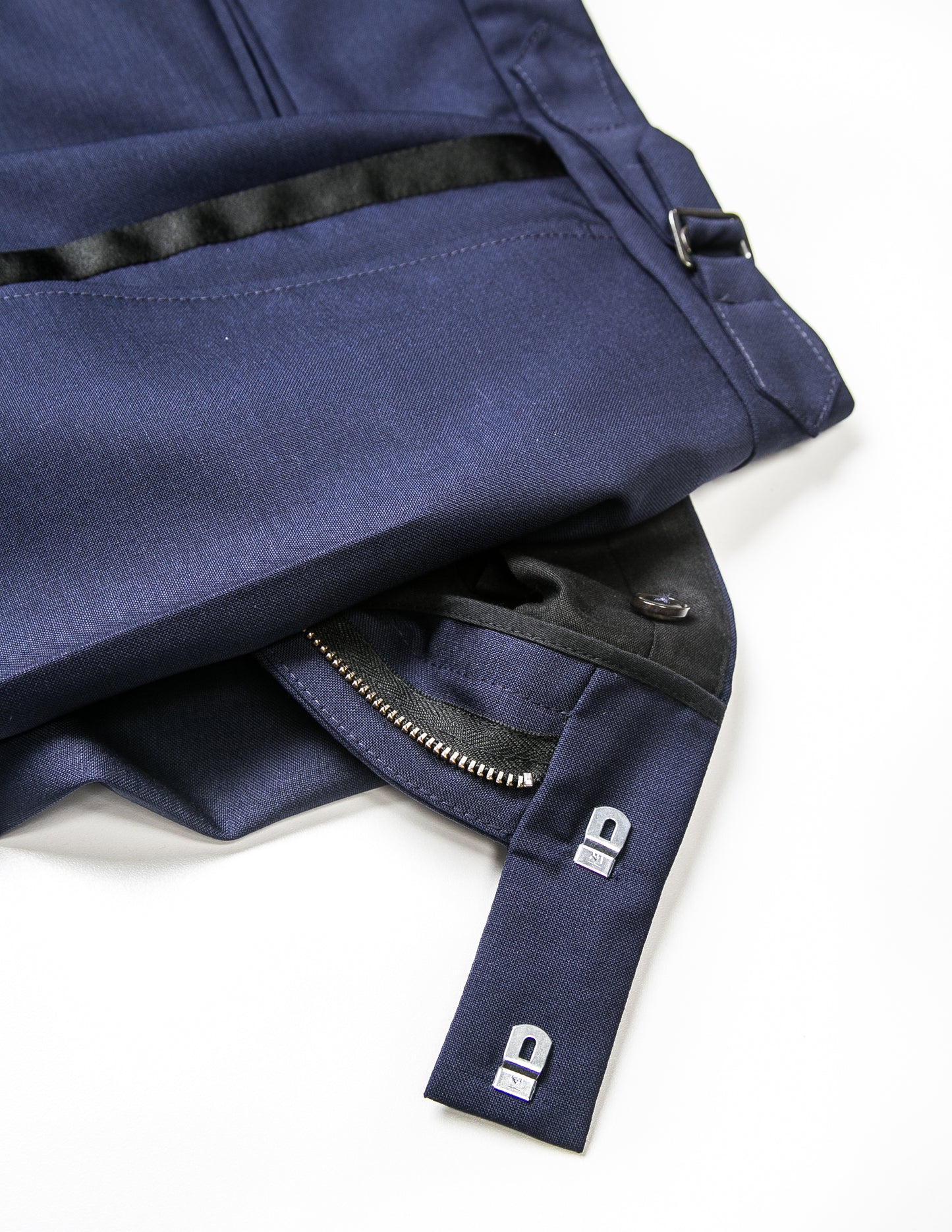 BKT50 Tuxedo Trouser in Wool / Mohair - Ink Blue with Grosgrain Stripe