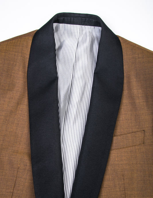 Detail of BKT50 Shawl Collar Dinner Jacket - Copper showing grosgrain lapel 