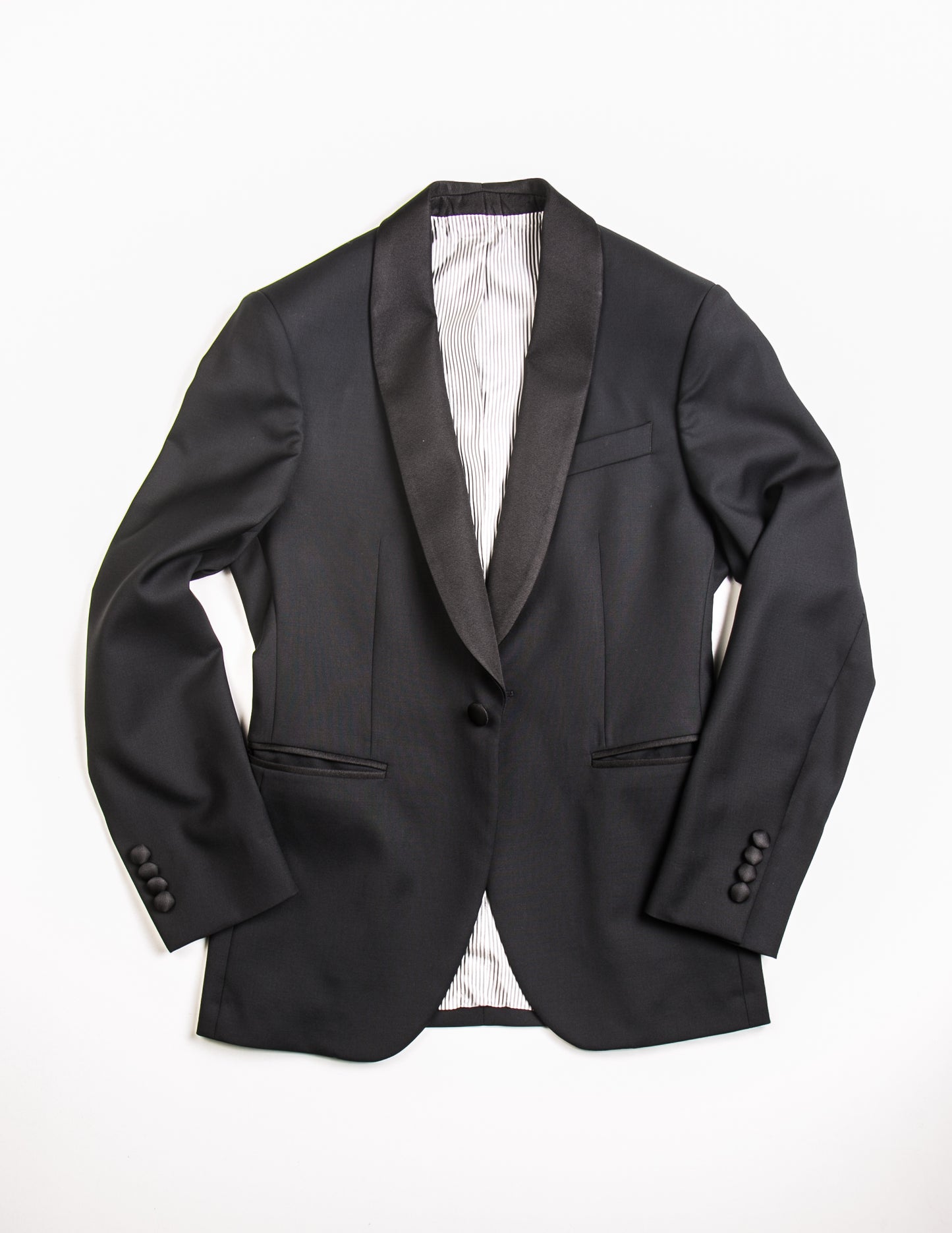 BKT50 Shawl Collar Tuxedo Jacket in Super 110s - Black with Grosgrain Lapel