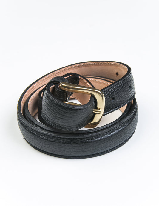Photo of Brooklyn Tailors x Saddler's 25mm Belt in Grain Leather - Black coiled up