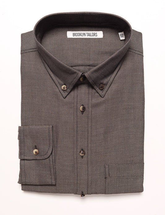 Folded flat shot of Brooklyn Tailors BKT10 Slim Casual Shirt in Soft Basketweave - Earth