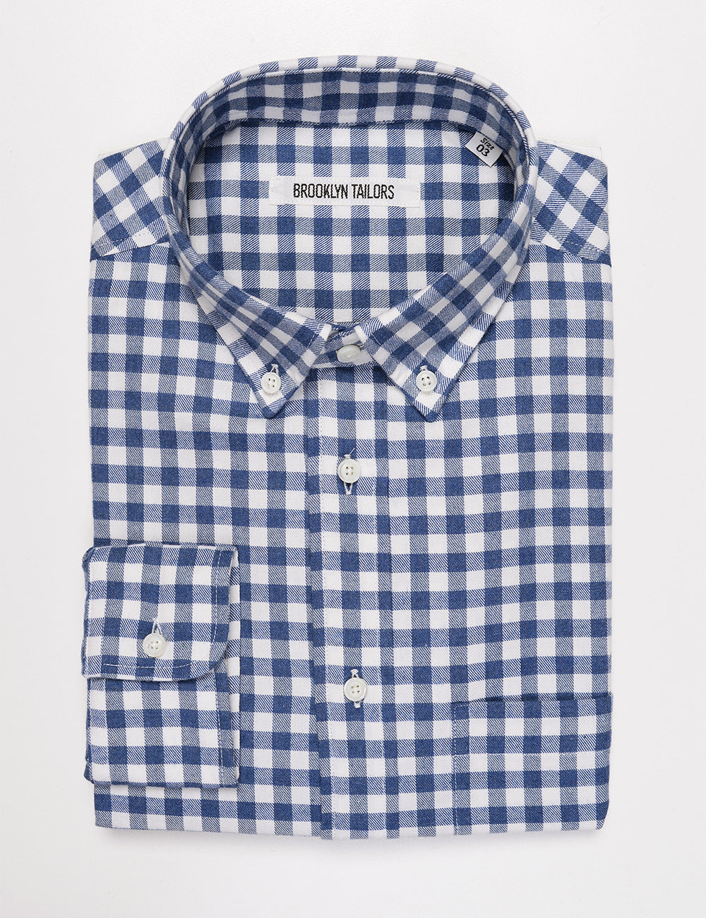 Folded flat shot of Brooklyn Tailors BKT10 Slim Casual Shirt in Brushed Cotton Gingham - Blue and White