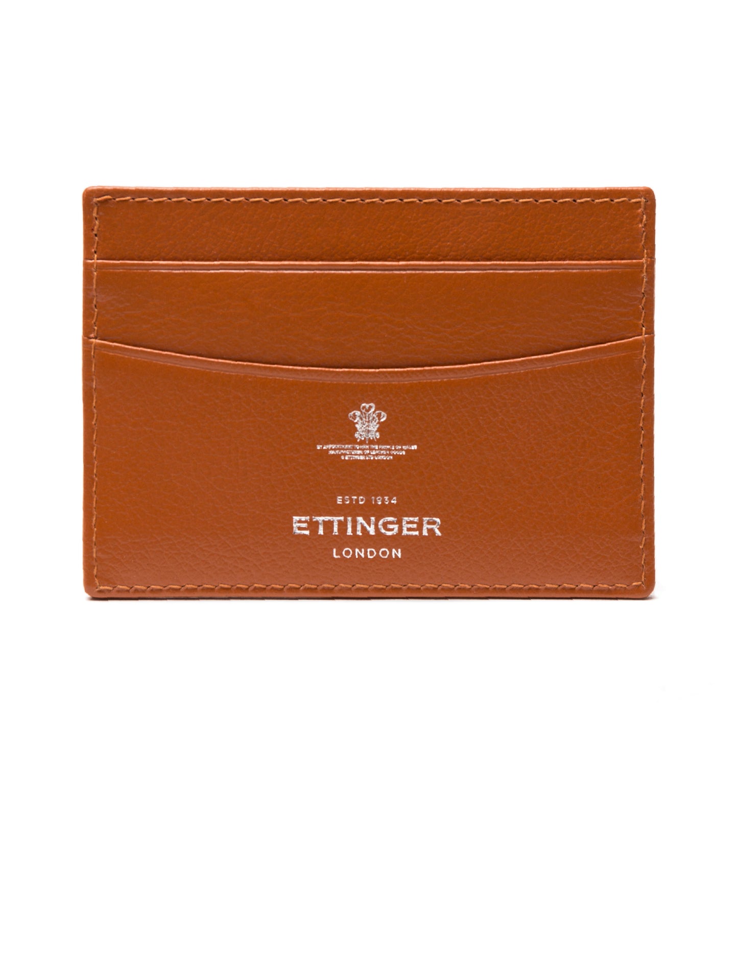 Flat front shot of Ettinger Capra Flat Credit Card Case in Tan