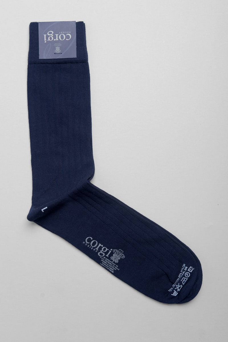 Flat shot of Corgi Ribbed Cotton Dress Socks in Navy