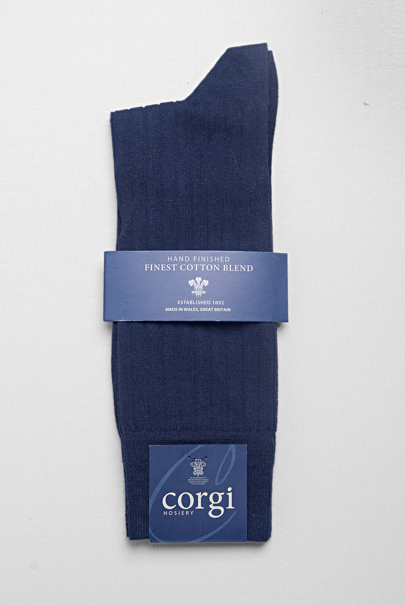Folded shot of Ribbed Cotton Dress Socks in Navy