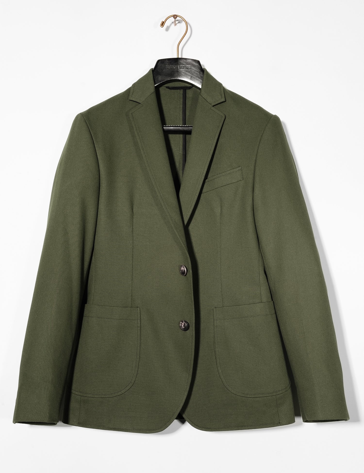 Brooklyn Tailors BKT35 Unstructured Jacket in Cavalry Twill - Olive full length shot on hanger