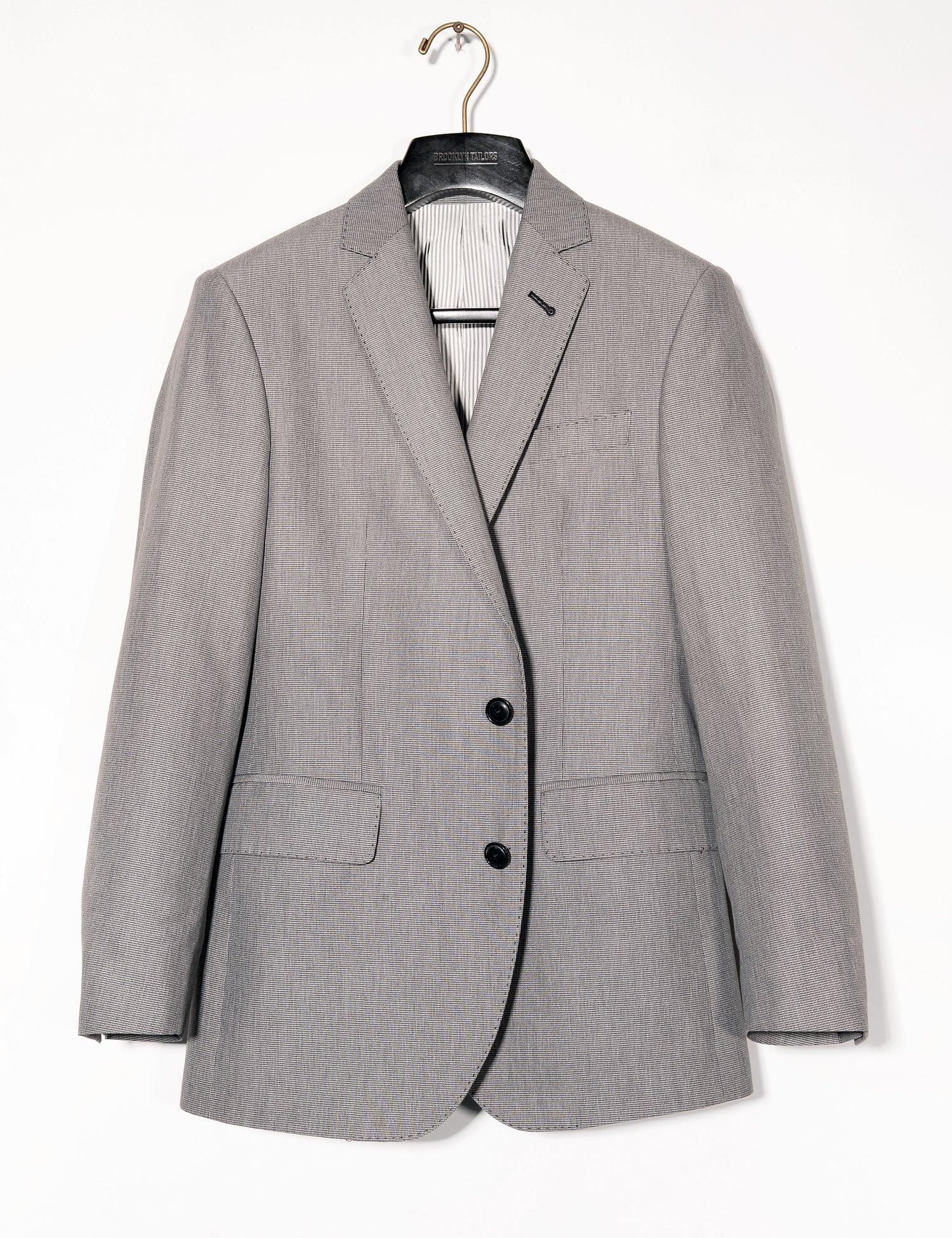 Full length shot of Brooklyn Tailors BKT50 Tailored Jacket in Cotton Micro Weave - Graphite on hanger
