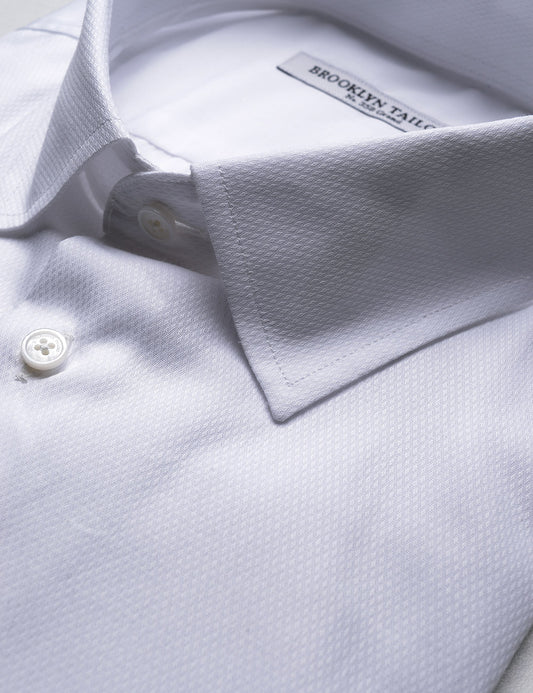 French Cuff Tuxedo Shirt With Removable Buttons - White Dobby
