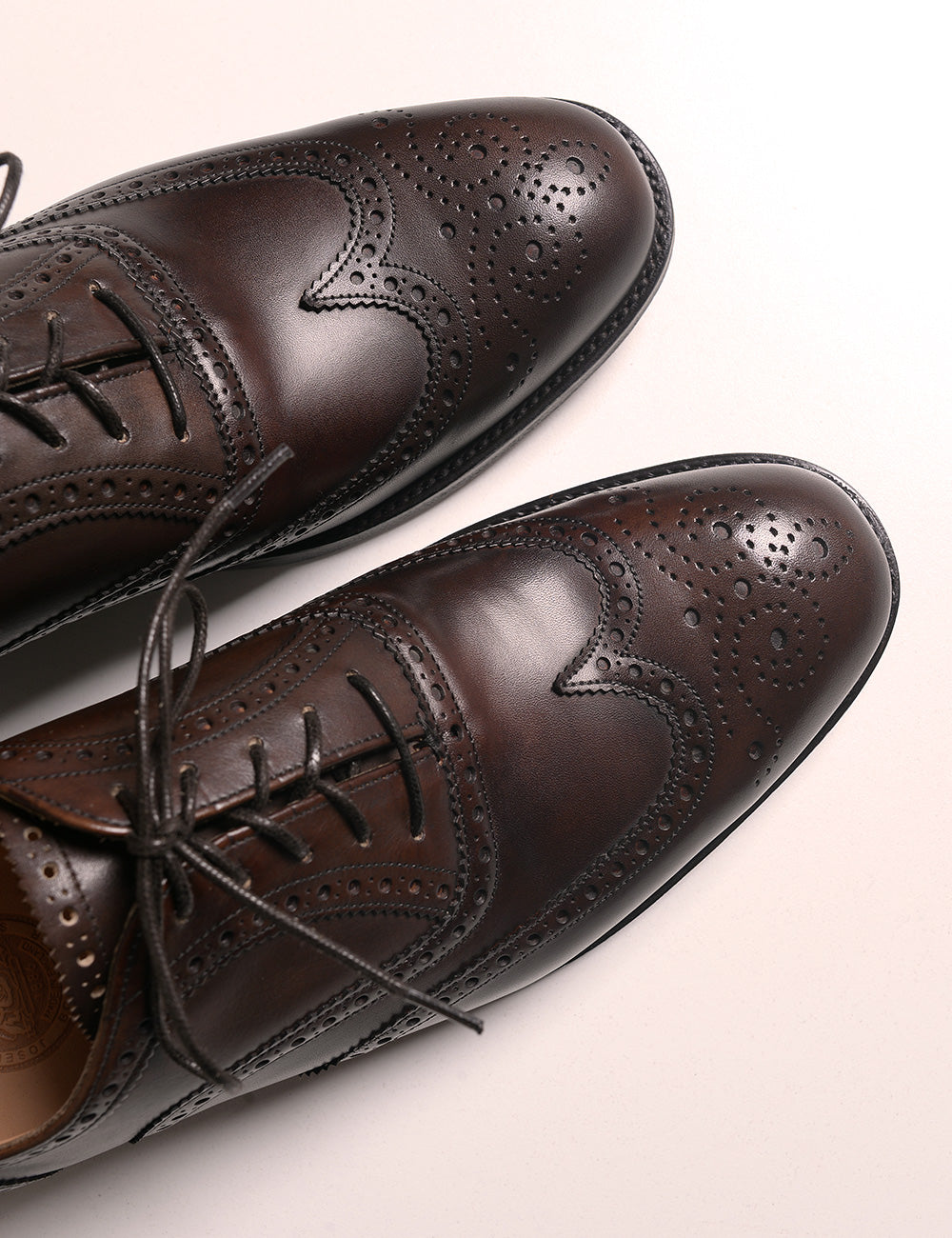Detail of the toe of Joseph Cheaney Arthur III Oxford Brogue  in Mocha Calf Leather