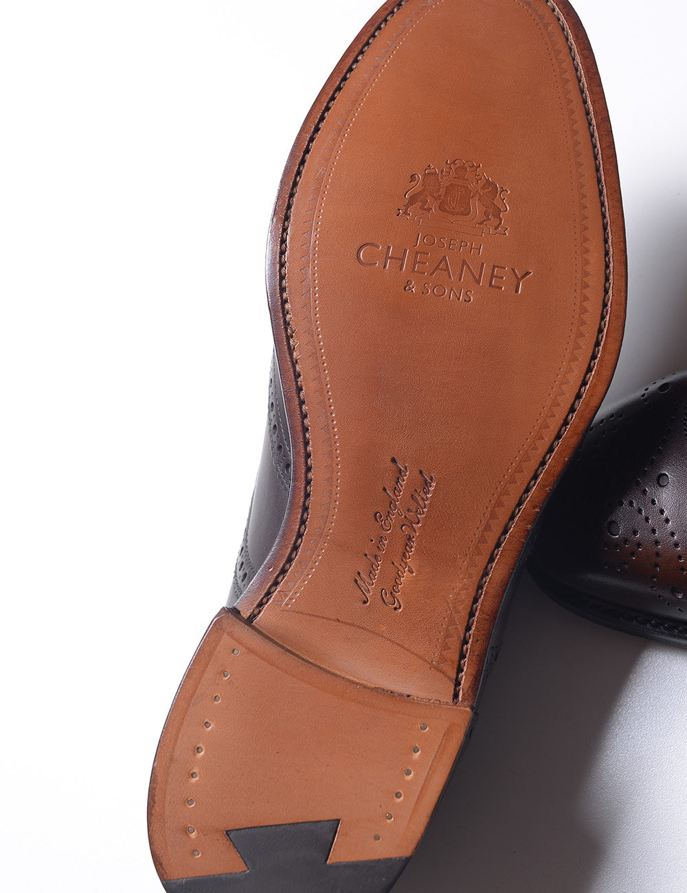 Detail of the sole of Joseph Cheaney Arthur III Oxford Brogue  in Mocha Calf Leather