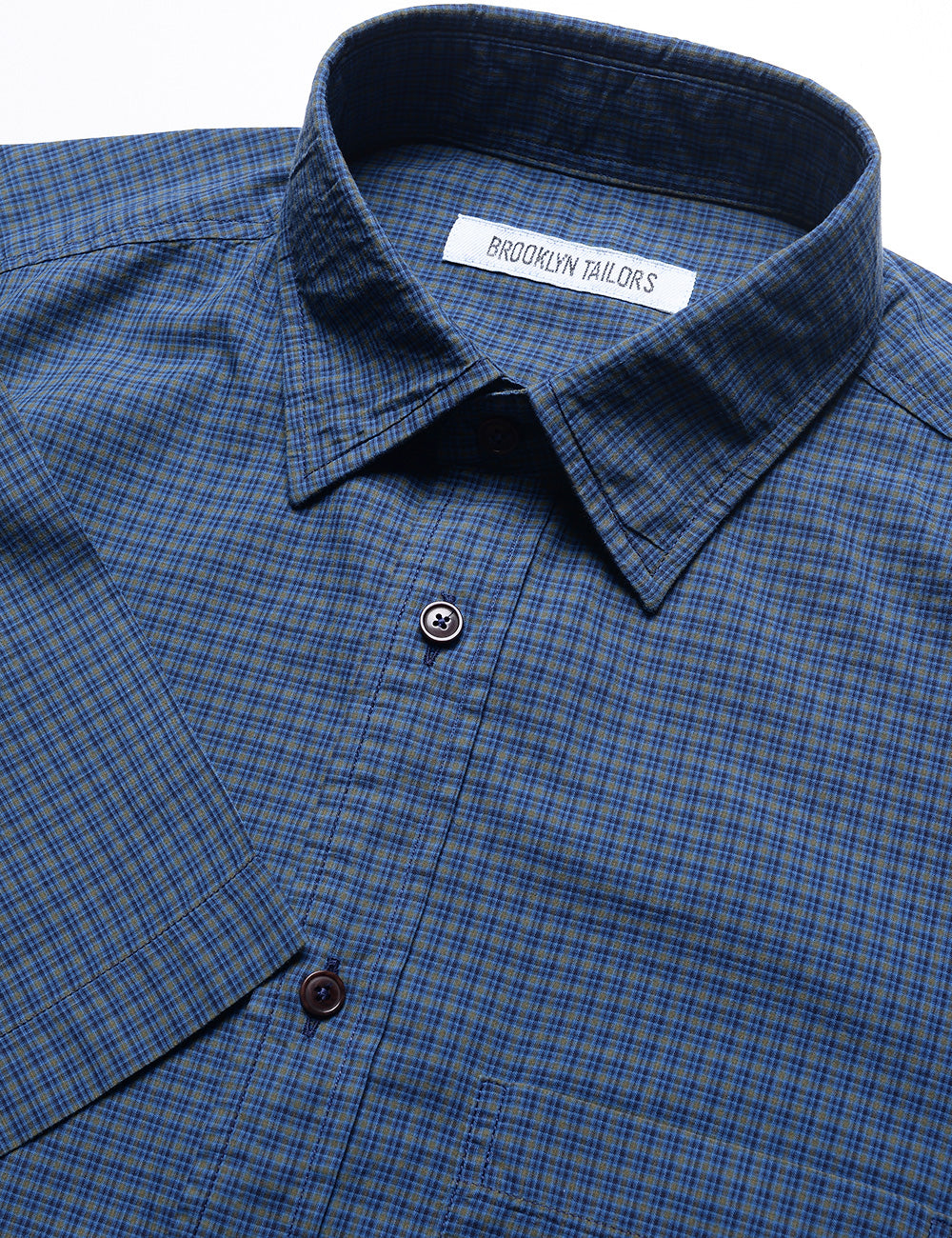 Detail of collar, buttons, and sleeve of Brooklyn Tailors BKT14 Casual Shirt in Washed Poplin - Skyline