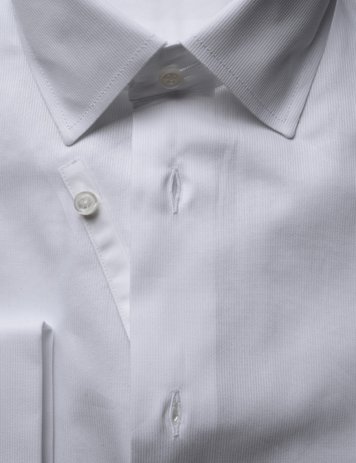 Detail showing removable button strip on French Cuff Tuxedo Shirt With Removeable Buttons - Bar Pique
