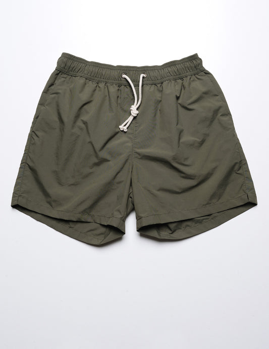 Front flat shot of Ripa Ripa Swim Shorts in Verde Oliva