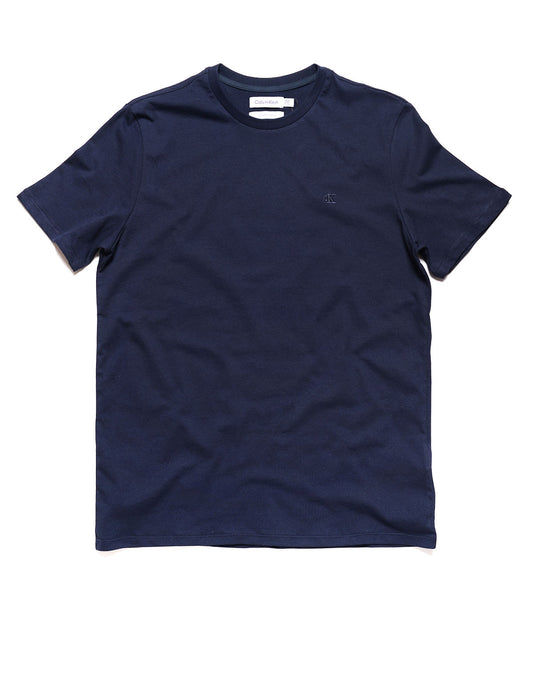 Full length flat shot of Calvin Klein Short Sleeve Smooth Cotton Solid Crewneck Tee - Dark Sapphire