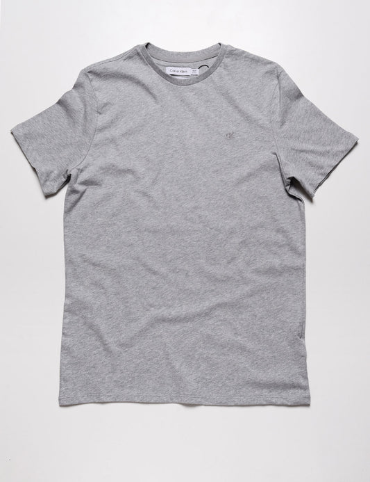 Full length flat shot of Calvin Klein Short Sleeve Smooth Cotton Solid Crewneck Tee - Heroic Heather Gray