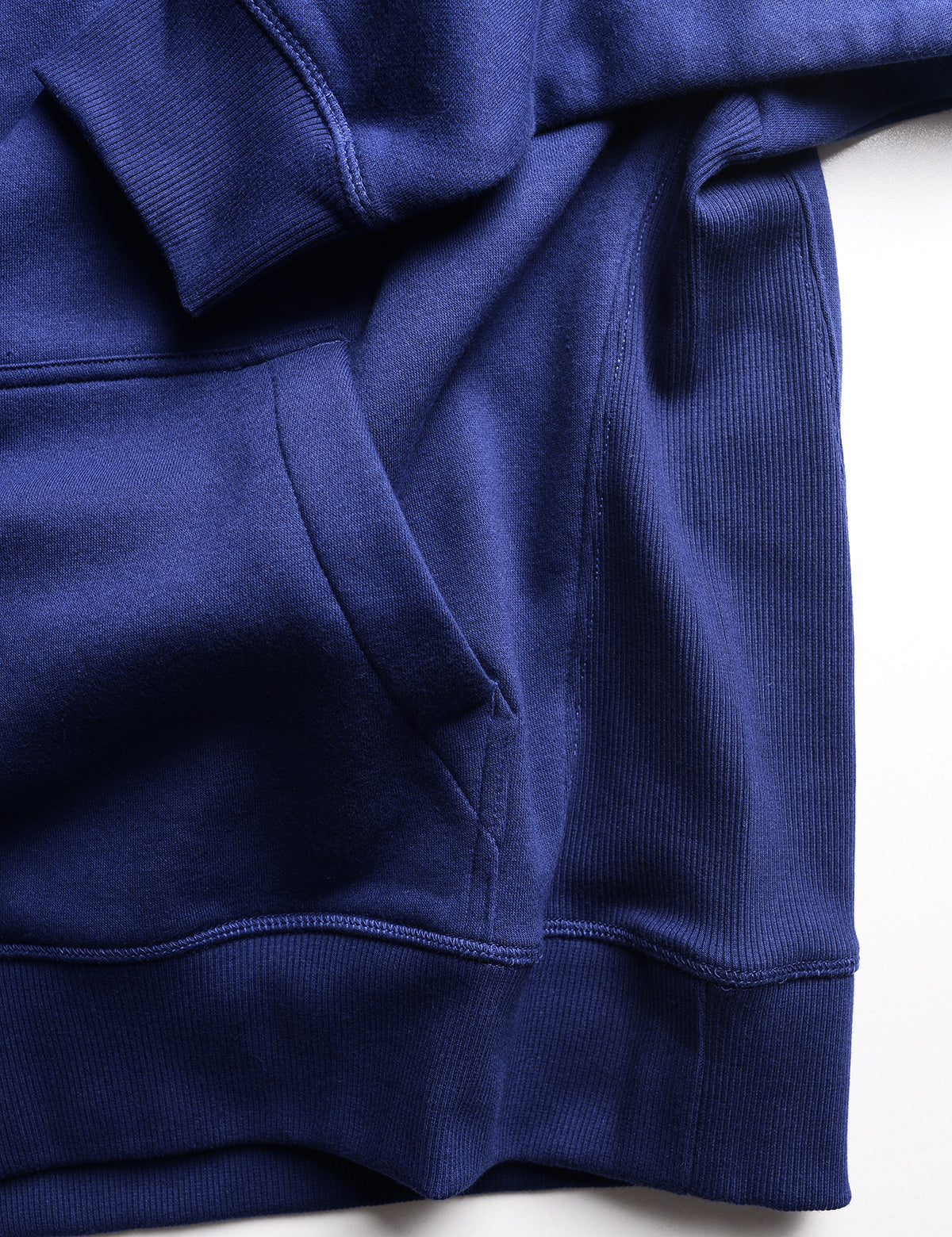 Detail of front pocket of Calvin Klein Archive Logo Fleece Hoodie - Beacon Blue