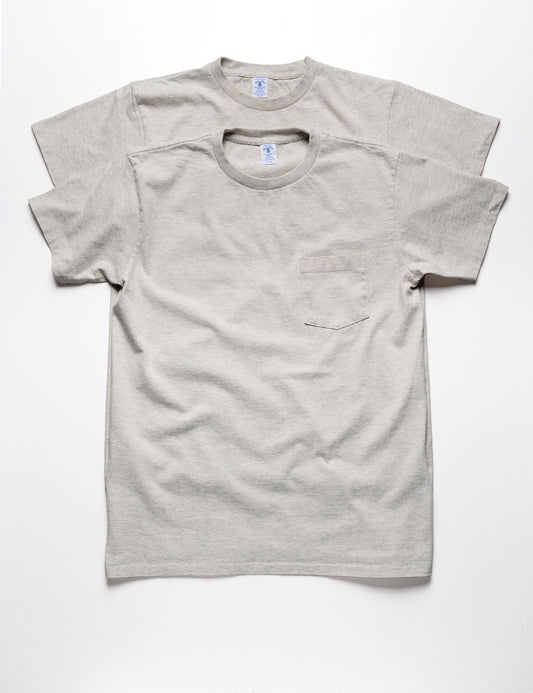 Full length shot of Velva Sheen 2-Pack Short Sleeve Pocket Tee in Oatmeal