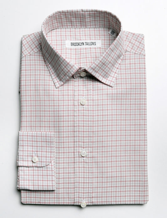 BKT20 Slim Dress Shirt in Micro Grid - White / Red / Gray
