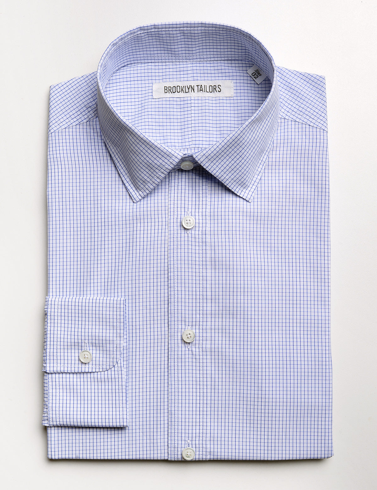 Brooklyn Tailors BKT20 Slim Dress Shirt in Graph Check - White & Blue flat folded shot