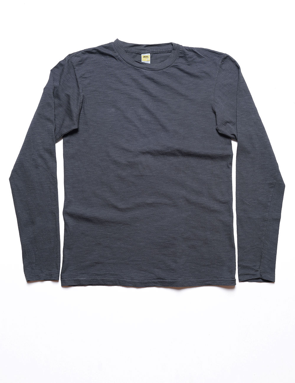 Full length flat shot of Velva Sheen Long Sleeve Crewneck T-Shirt in Washed Black