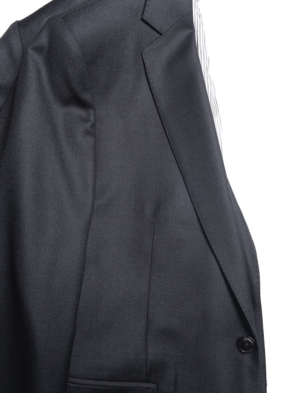 Detail of BKT50 Tailored Jacket in Birdseye Weave - Black showing lapel
