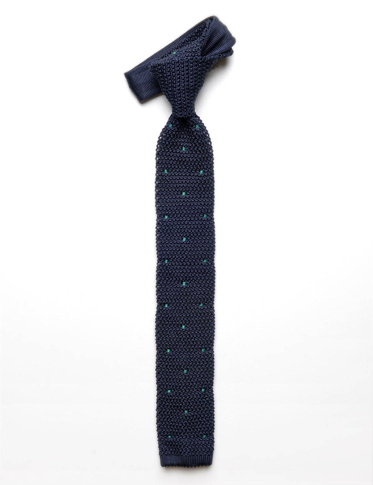 Flat shot of Fumeo Carlo Dot Pattern Silk Knit Tie - Navy & Green