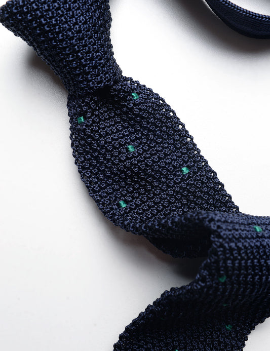 Dot Pattern Silk Knit Tie - Navy & Green