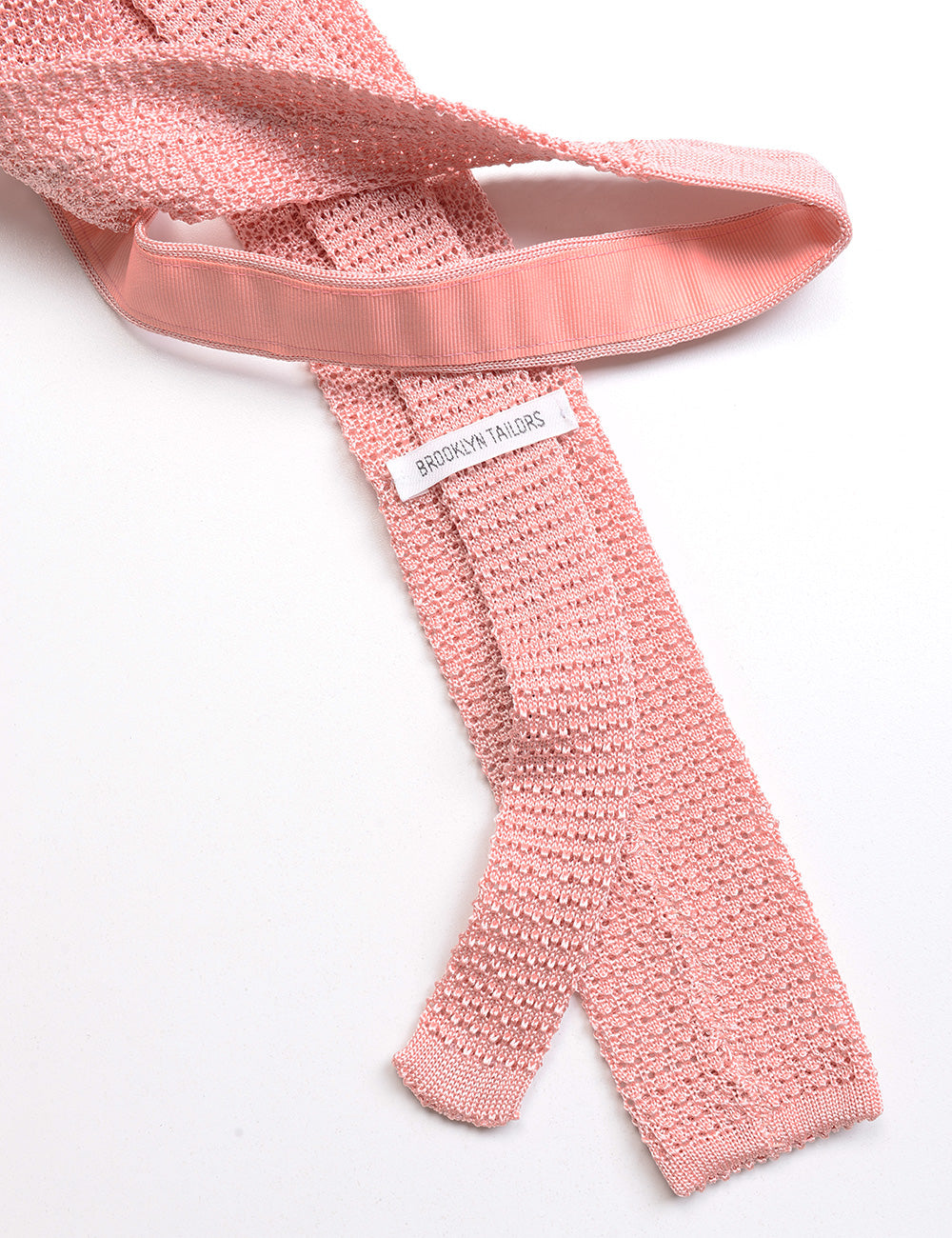 Detail of labels and knit of Italian Silk Knit Tie  - Quartz