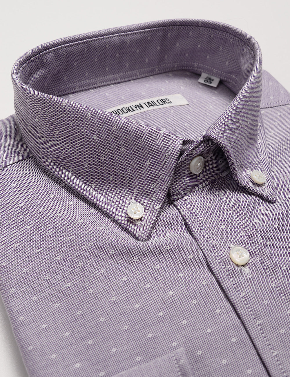 Detail of button down collar Brooklyn Tailors BKT10 Slim Casual Shirt in Eyelet Oxford - Lavender
