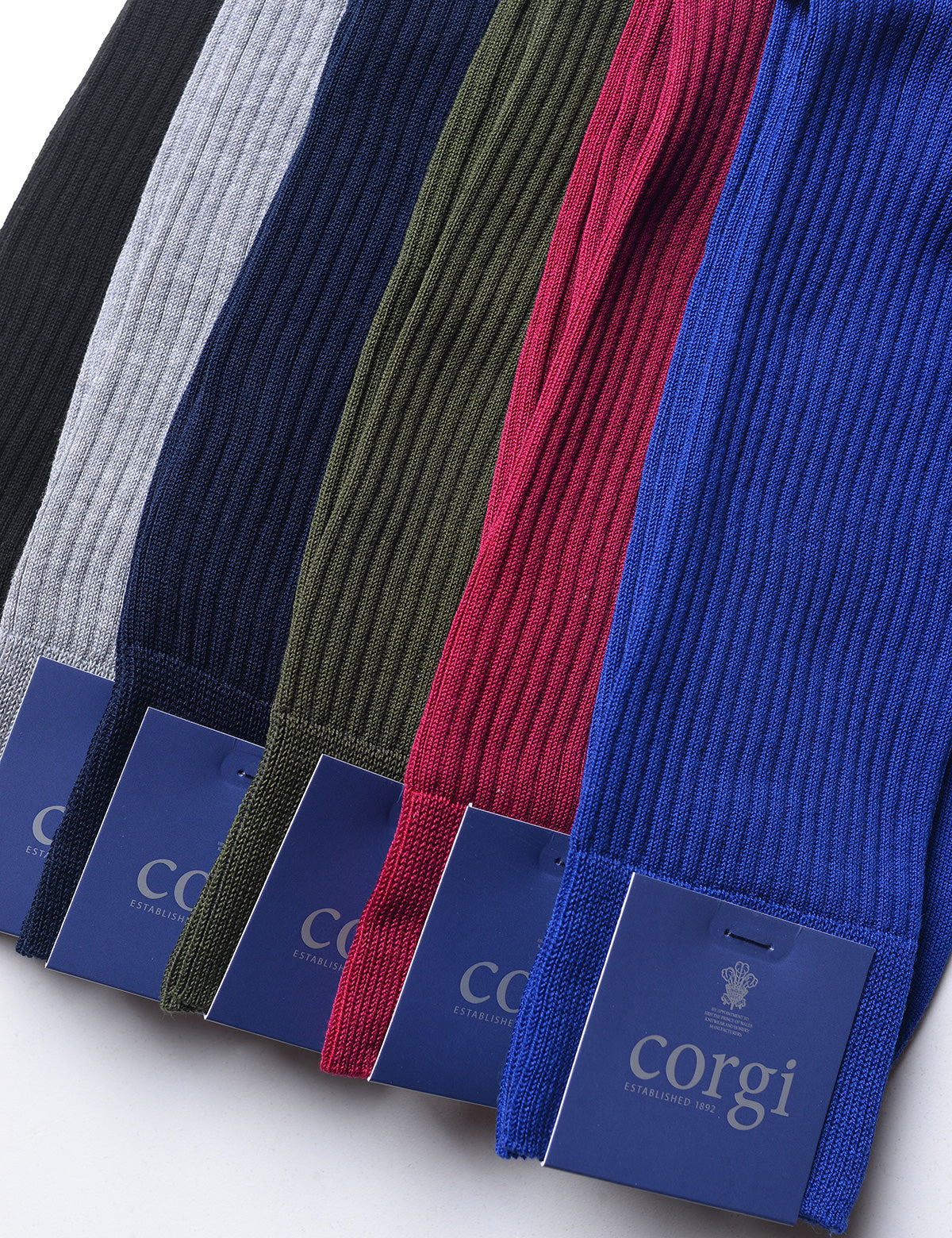 Shot of several colors of Ribbed Dress Socks in Mercerized Cotton 