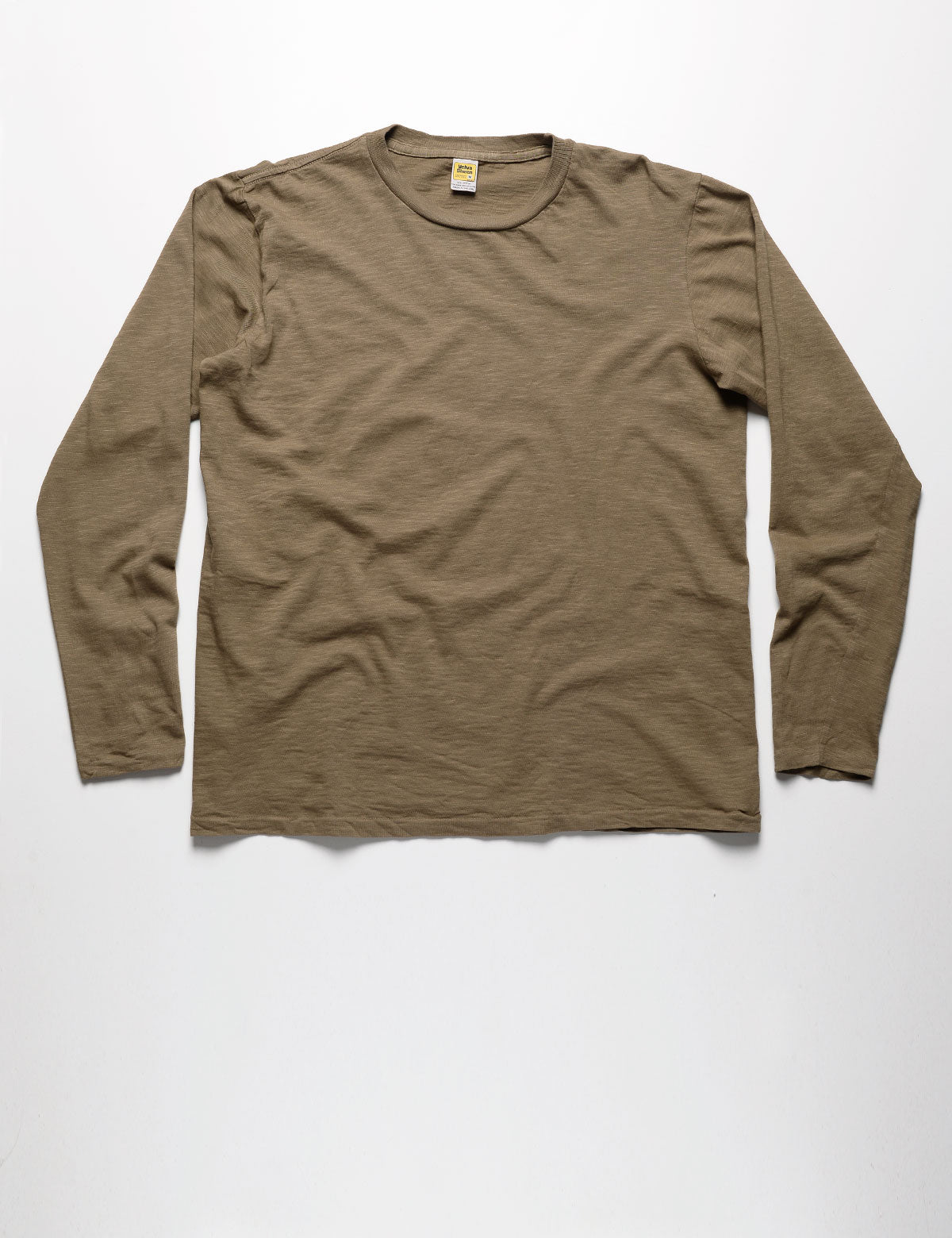 Full length flat shot of Velva Sheen Long Sleeve Crewneck T-Shirt in Olive