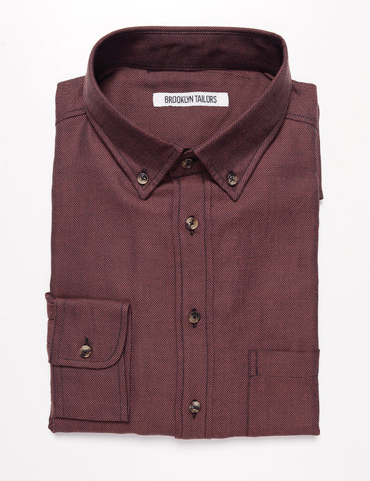 Brooklyn Tailors BKT10 Slim Casual Shirt in Soft Basketweave - Aged Brick flat shot folded