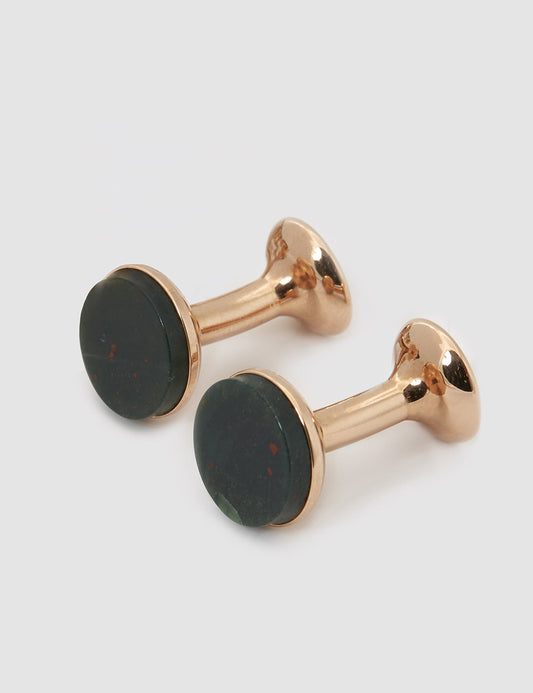 Stone Bow Cufflinks in 18 Carat Rose Gold & Bloodstone