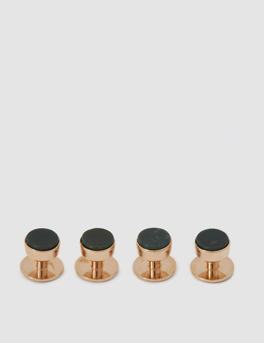 Flat shot of Codis Maya Stone Bow Stud Set in 18 Carat Rose Gold & Bloodstone