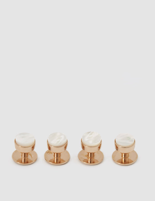 Flat shot of Codis Maya Stone Bow Stud Set in 18 Carat Rose Gold & Mother of Pearl