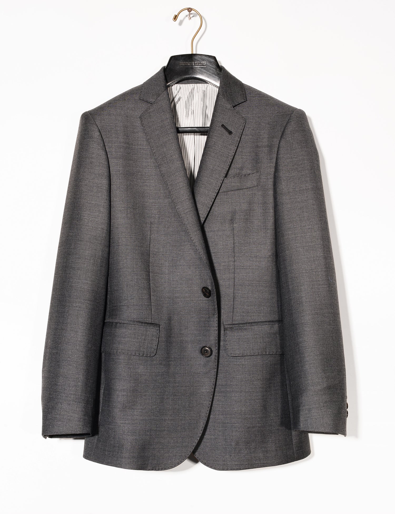 Brooklyn Tailors BKT50 Tailored Jacket in Wool Tickweave - Deep Gray full length shot on hanger