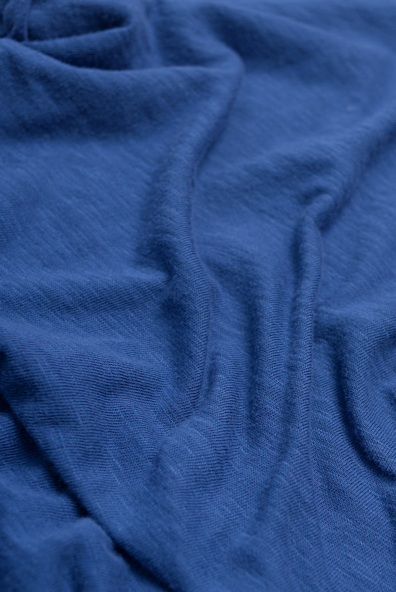 Detail shot of Velva Sheen Crewneck T-Shirt in Vintage Blue showing fabric color and texture